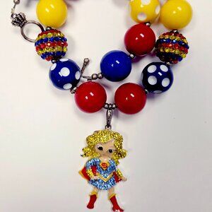 Girls Bubble Chunky Bead Necklace - Super Girl